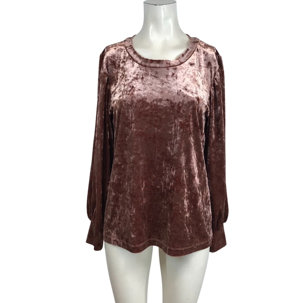 MODCLOTH‎ - WOMEN'S LARGE -MAUVE LONG SLEEVE ROUND NECK VELOUR SHIRT TOP